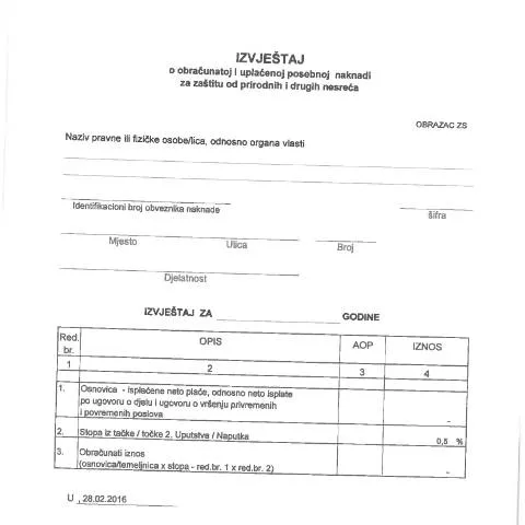 Document preview: Obrazac ZS: Ključni podaci o naknadama — Administrativne procedure (CERFA n°zs)