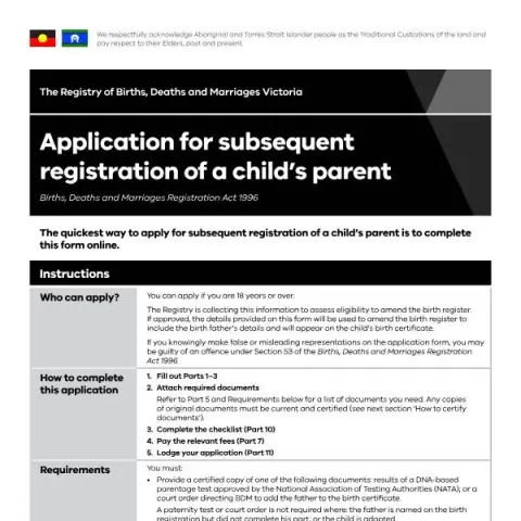 Document preview: Updating Child's Parent Details in Victoria — Civil status & identity