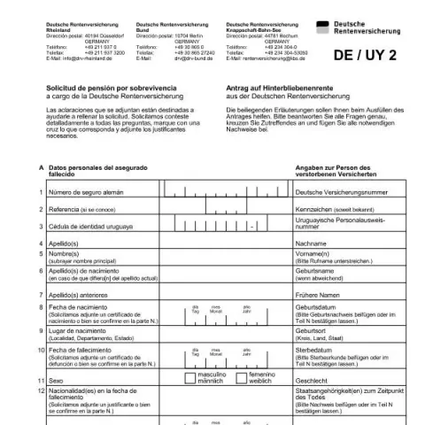 Dokumentvorschau: Formular A6802: Antrag auf Hinterbliebenenrente aus DRV (Deutsch / Spanisch) — Rente & Pension (A6802)