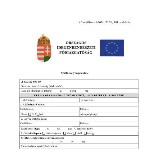 Document preview: A szálláshely bejelentésének folyamata Magyarországon — Bevándorlás & vízumok