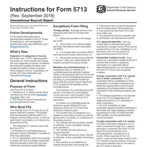 Document preview: Understanding IRS Form 5713 for International Boycott Reporting — Taxes (CERFA n°INST-5713)
