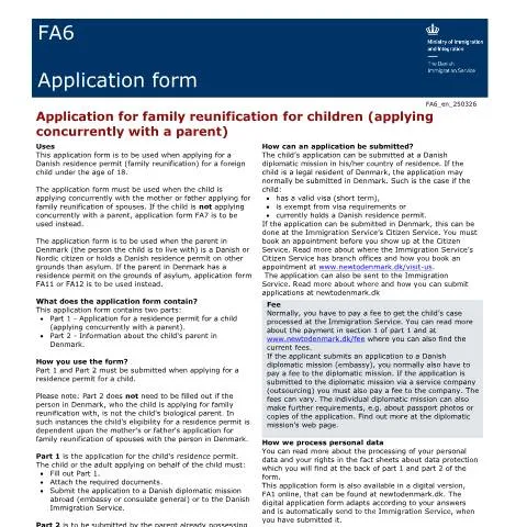 Document preview: FA6 Formularet: Din Guide til Familiesammenføring for Børn — Immigration & visa (CERFA n°FA6)