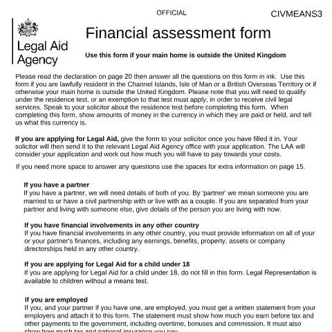 Document preview: Navigating the CIV MEANS 3 Form for Overseas Clients — Legal & justice