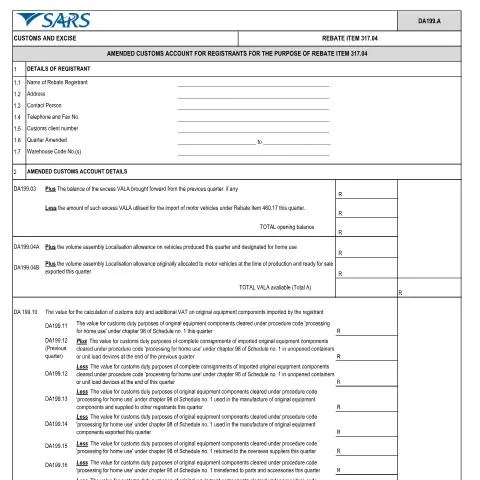 Document preview: Navigating the DA 199 A Form for Rebate Item 317.04 — Government & admin (CERFA n°DA 199 A)