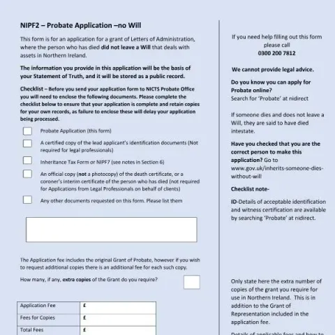 Document preview: Guide to NIPF2 Probate Application for No Will Cases — Legal & justice (NIPF2)