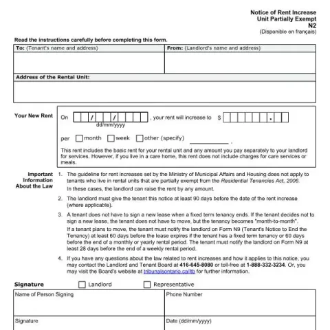 Document preview: Understanding the Ontario Notice of Rent Increase, Unit Partially — Housing (N2)