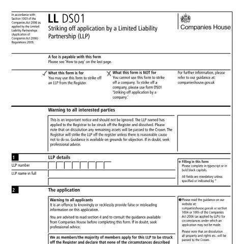 Document preview: How to Dissolve Your LLP Using LL DS01 Strike Off Application — Business