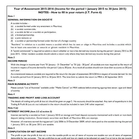 Document preview: Key Insights on the Notes Document for Tax Filing — Government & admin (NotesSociete130815)