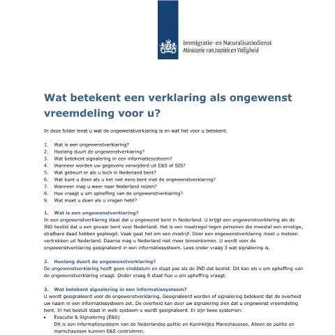 Documentvoorvertoning: De gevolgen van een ongewenstverklaring in Nederland — Immigratie & visa (CERFA n°4002)