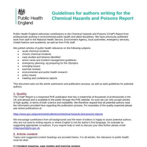 Document preview: Understanding the Chemical Hazards and Poisons Report Permission Form — Health