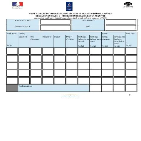 Aperçu du document Obligation déclarative des déchets d'hydrocarbures acquittés TICPE — Démarches administratives (CERFA n°16056*01)