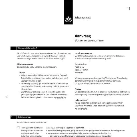 Documentvoorvertoning: Stap-voor-stap gids voor de aanvraag van een BSN — Overheid & administratie (CERFA n°al0491z6fol)