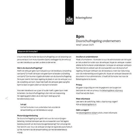 Documentvoorvertoning: Bpm Doorschuifregeling voor Bestelauto's: Voordelen voor Ondernemers — Belastingen (CERFA n°bpm1291z7fol)