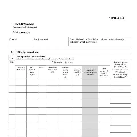 Document preview: Tabeli lisa 8.2 lisaleht: Kuidas see töötab? — Maksud ja maksustamine (CERFA n°VORM A TABEL 8.2 LISALEHT)
