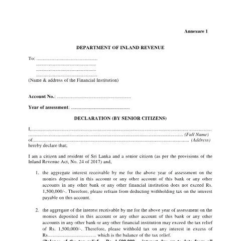 Document preview: Understanding the Senior Citizens Declaration Form in Sri Lanka — Government & admin