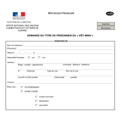 Aperçu du document Reconnaissance officielle de captivité : le statut de prisonnier du — Démarches administratives (CERFA n°10861*02)