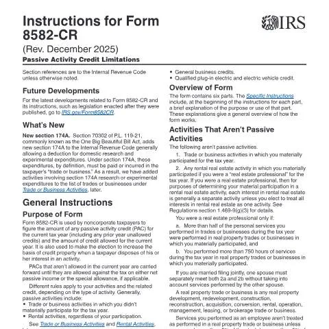 Document preview: A Comprehensive Guide to IRS Form 8582-CR Instructions — Taxes (CERFA n°INST-8582CR)