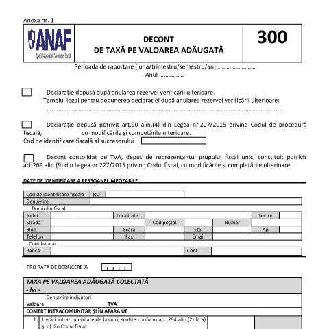 Document preview: Importanța Decontului de TVA în Sistemul Fiscal Românesc — Impozite & fiscalitate (CERFA n°D300_OPANAF_174_2026)