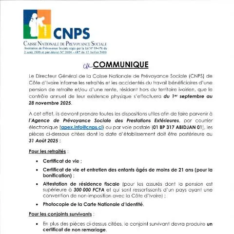 Aperçu du document Opération de Contrôle des Retraités et Rentiers à l'Étranger — Démarches administratives
