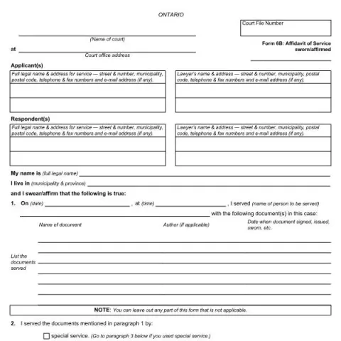 Document preview: Who Completes the Form 6B Affidavit of Service? — Legal & justice (FLR-6B-E)