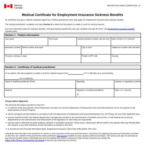 Document preview: Understanding the Medical Certificate for EI Sickness Benefits — Health (CERFA n°INS5140)