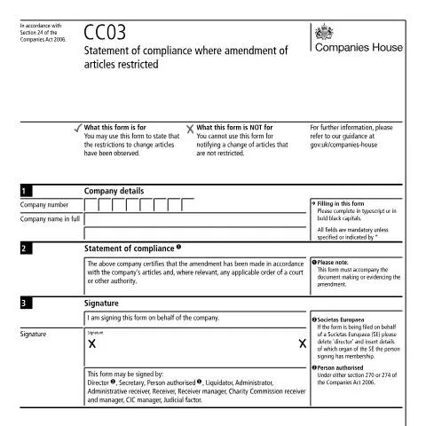 Document preview: CC03 Statement of Compliance: Restricted Article Amendments — Legal & justice