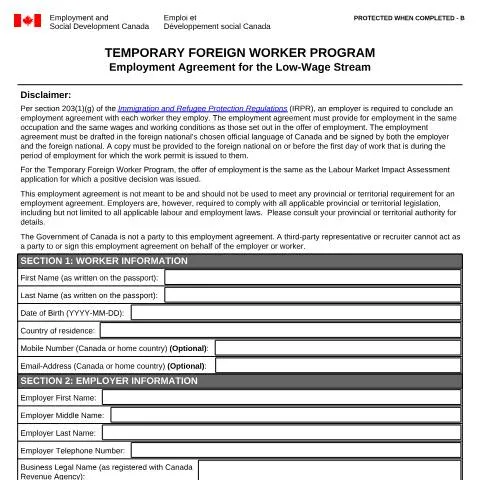 Document preview: Key Aspects of the Low-Wage Stream Employment Agreement — Work & employment (CERFA n°EMP5712)