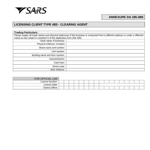 Document preview: Understanding the DA 185.4B5 Form for Clearing Agents — Government & admin (CERFA n°DA 185.4B5)