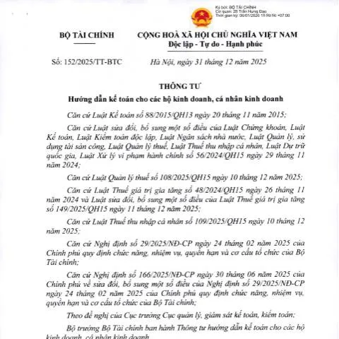Document preview: Tìm Hiểu Thông tư 152/2025/TT-BTC về Kế Toán — Doanh nghiệp & chuyên nghiệp (CERFA n°152/2025/TT-BTC)