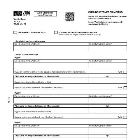 Document preview: Miksi varainsiirtoveroilmoitus (6012) on tärkeä kiinteistökaupassa? — Verot & verotus (CERFA n°Vero 6012)
