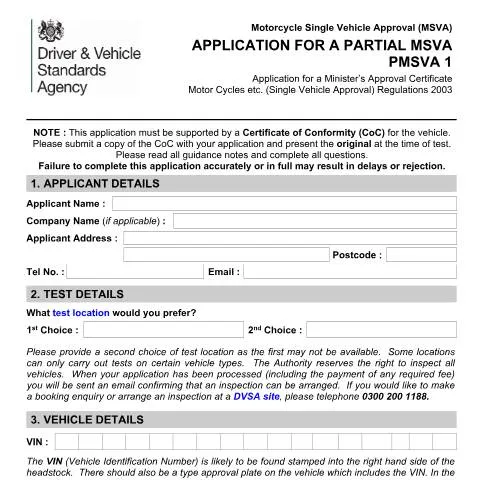 Document preview: How to Apply for Partial Motorcycle Single Vehicle Approval — Vehicle & driving