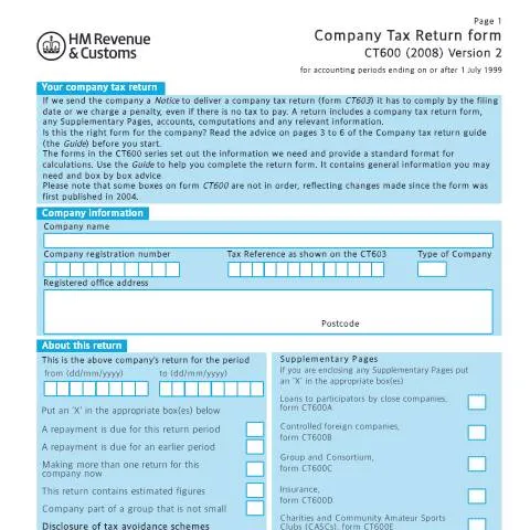 Document preview: UK Company Tax Return CT600: Essential Filing Requirements — Taxes