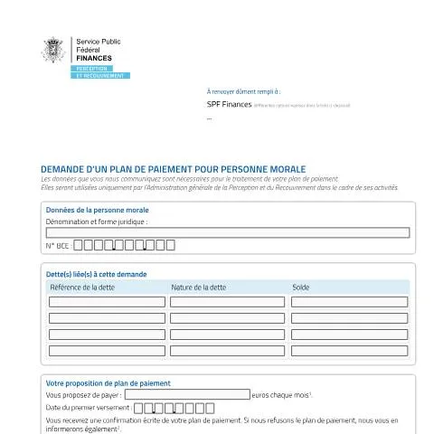 Aperçu du document Formulaire de demande de plan de paiement pour entreprises — Impôts & fiscalité (CERFA n°plandepaiement_pm_20230516)