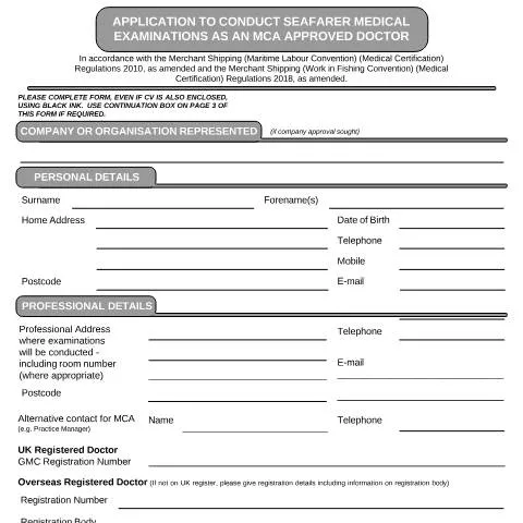 Document preview: How to Apply as Maritime Medical Examiner with MCA — Health