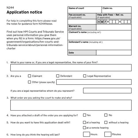 Document preview: How to File Form N244 Application Notice in UK Courts — Legal & justice