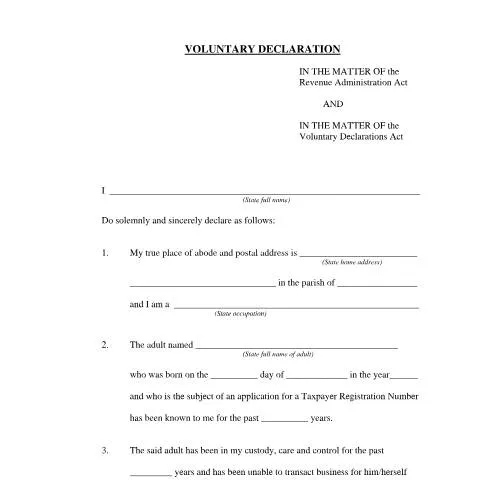 Document preview: Understanding the Voluntary Declaration for TRN (Incapacitated Adults) — Taxes (CERFA n°vol_dec_for_trn_incapacitated_adults)
