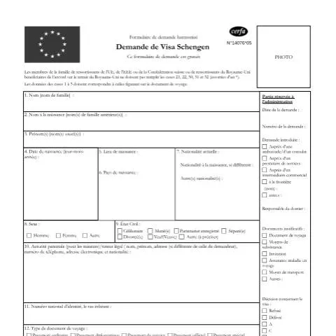 Aperçu du document Demande de visa Schengen : accédez à 27 pays européens — Immigration & visas (CERFA n°14076*05)