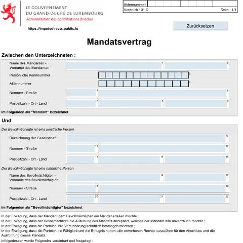 Aperçu du document Comprendre le Mandatsvertrag 101d pour vos impôts — Impôts & fiscalité (CERFA n°101d)