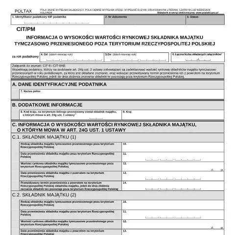 Document preview: Znaczenie formularza CIT/PM w polskim prawie podatkowym — Podatki i fiskalność (CERFA n°CIT/PM)