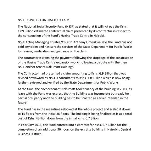 Document preview: A Comprehensive Guide to the NSSF Disputes Contractor Claim Form — Government & admin (CERFA n°NSSF-DISPUTES-CONTRATOR-CLAIM)