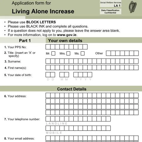 Document preview: Understanding the Living Alone Increase (LA1) in Ireland — Benefits & social aid (CERFA n°LA1)