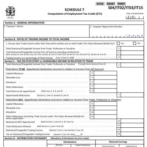 Document preview: Jamaica Income Tax Schedule 7 for Employment Credits and Income — Taxes (CERFA n°Schedule+7+June+24.+2024)