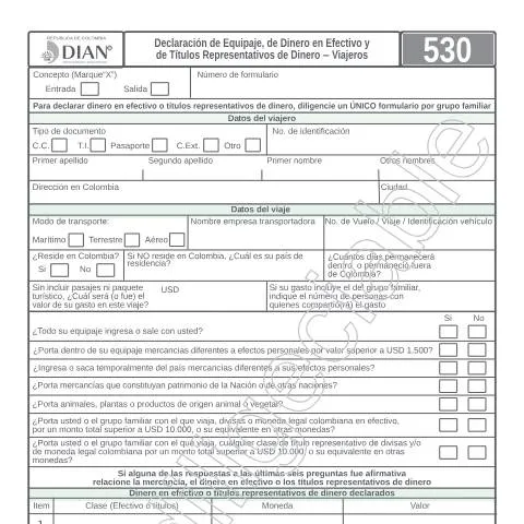 Vista previa del documento Formulario F530-2017: Requisitos para Viajeros en Colombia — Trámites administrativos (CERFA n°F530-2017)