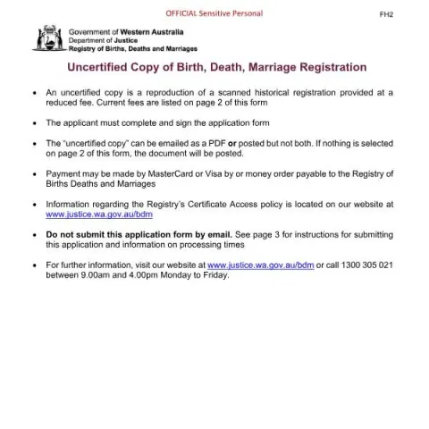 Document preview: Requesting Uncertified Records from Western Australia Registry — Civil status & identity (FH2)