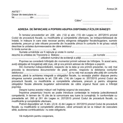 Document preview: Importanța popririi asupra disponibilităților bănești — Impozite & fiscalitate (CERFA n°A24_OPANAF_63_2017)