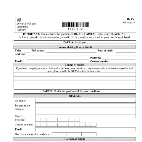 Document preview: Understanding the DG1V Medical Declaration for Commercial Drivers — Vehicle & driving