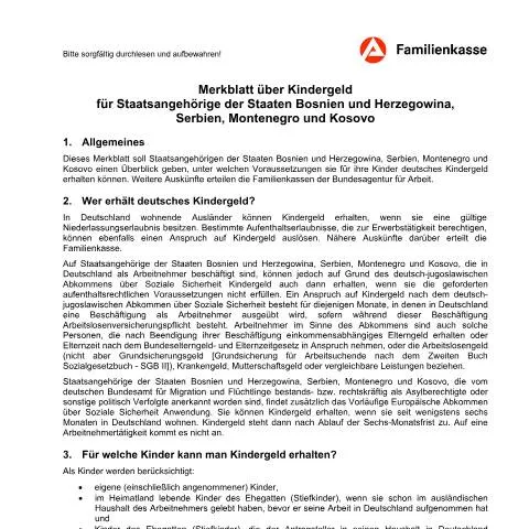 Dokumentvorschau: Wichtige Informationen zum Kindergeld für Familien aus dem Westbalkan — Familie (CERFA n°kg52-ju_ba031090)