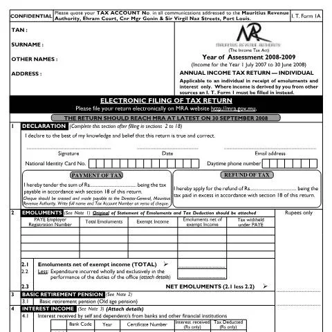 Document preview: Mastering Your Individual Return 1A in Mauritius — Taxes (IndividualFull2008_010808)