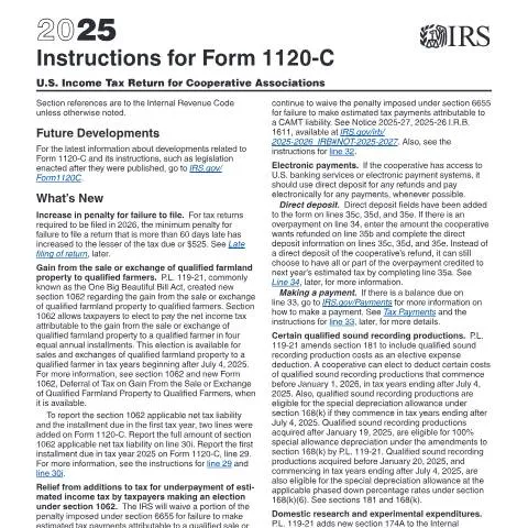 Document preview: Navigating IRS Instructions for Form 1120-C: A Guide for Cooperatives — Taxes (CERFA n°INST-1120C)