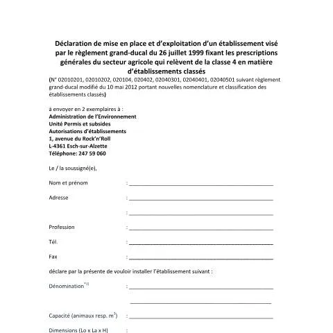 Aperçu du document Comprendre la déclaration d'établissement de classe 4 en agriculture — Démarches administratives (CERFA n°declaration-secteur-agricole)